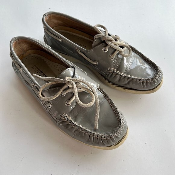 SPERRY Gray Patent Leather Carrie Metallic Boat Shoes‎ - Picture 1 of 6
